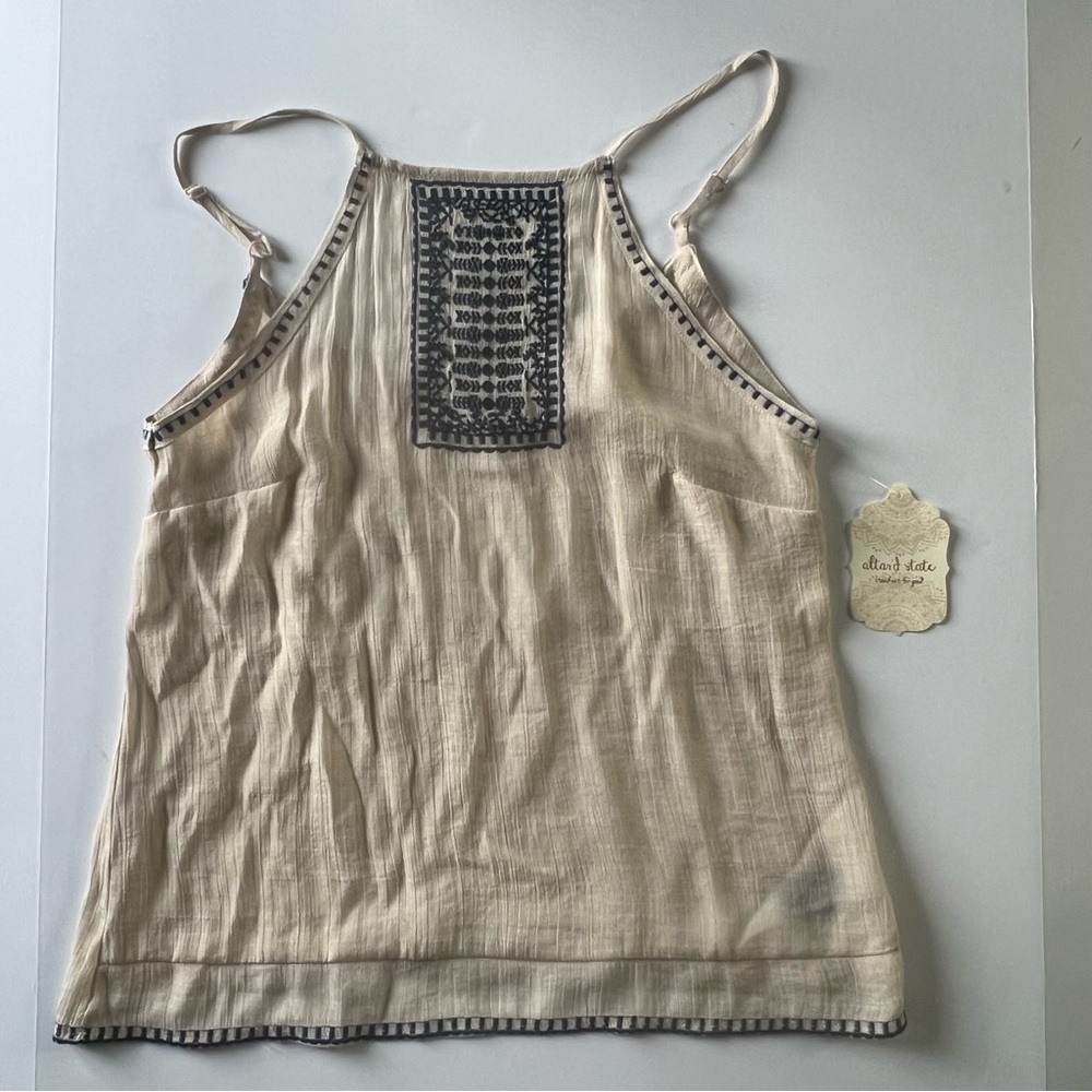 Altar'd State Beige, Tan & Blue Bohemian Top, Camisole Spaghetti Strap M